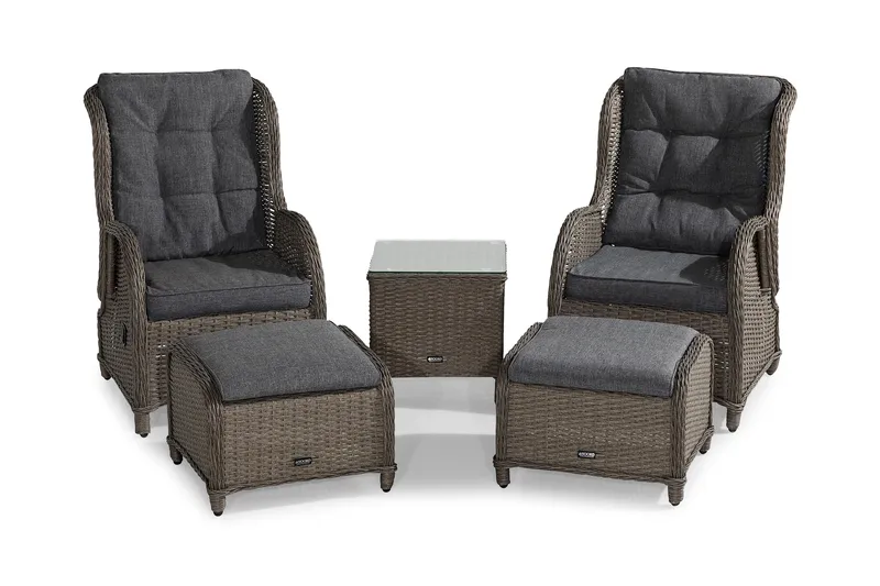 Marcus Caféset med 2 Reclinerfåtöljer Utomhus m Dyna - Grå - Utemöbler - Balkong - Balkongmöbler - Balkonggrupper