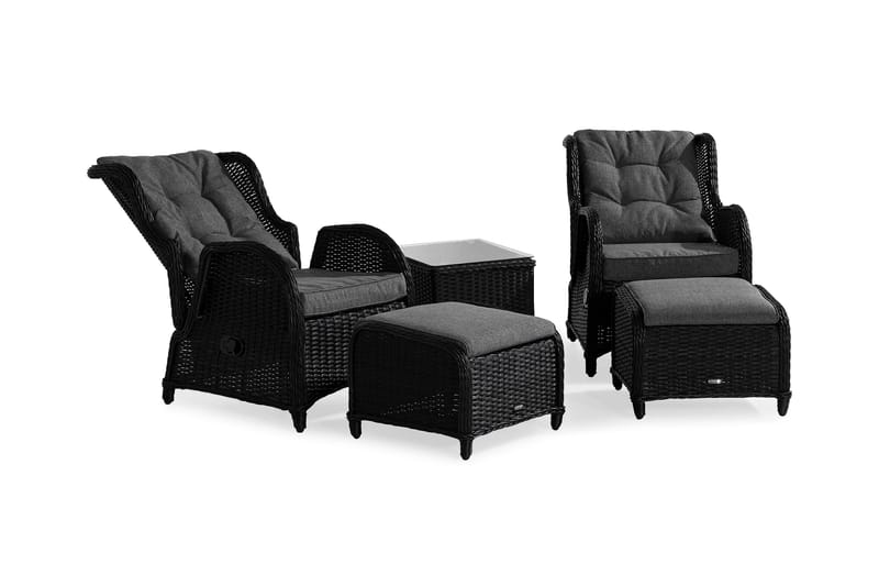 Marcus Caféset med 2 Reclinerfåtöljer Utomhus m Dyna - Svart - Utemöbler - Balkong - Balkongmöbler - Balkonggrupper