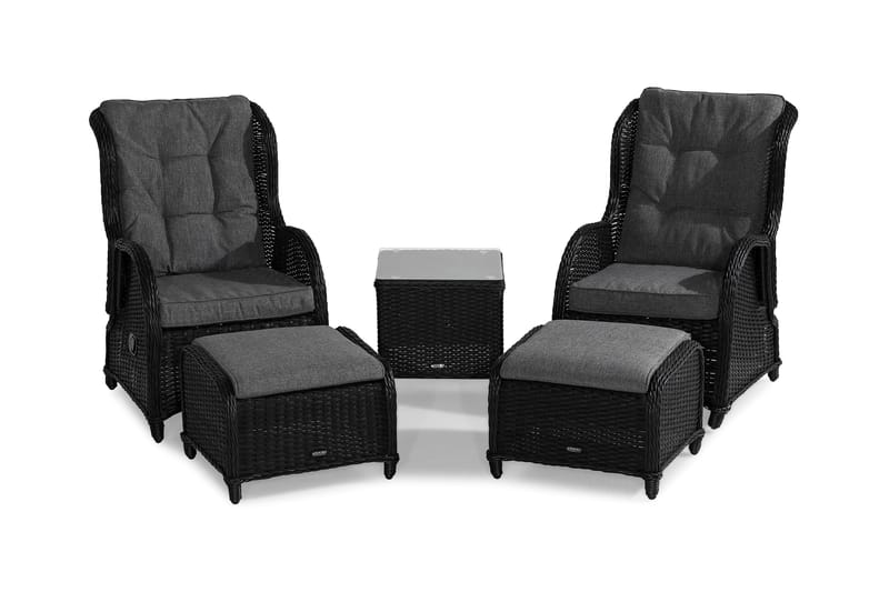 Marcus Caféset med 2 Reclinerfåtöljer Utomhus m Dyna - Svart - Utemöbler - Balkong - Balkongmöbler - Balkonggrupper