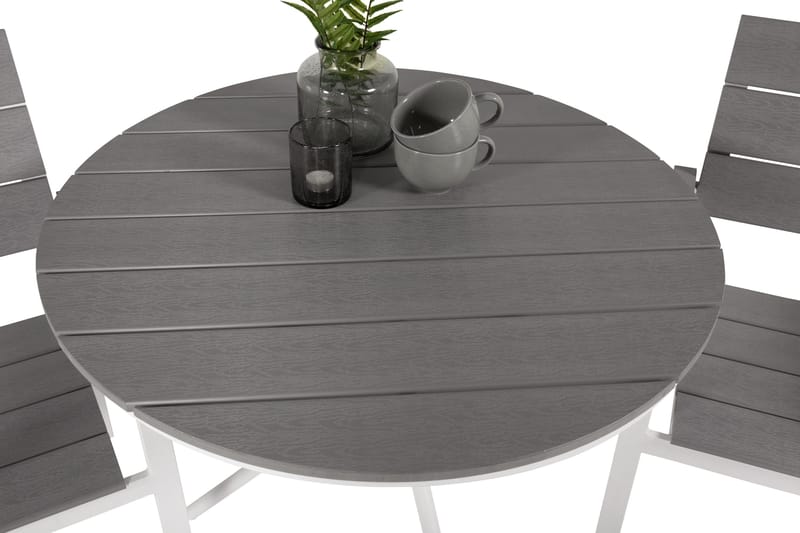 Parma Caféset Rund Ø90 cm + 2 Levels Stolar - Vit/Grå - Utemöbler - Balkong - Balkongmöbler - Balkonggrupper