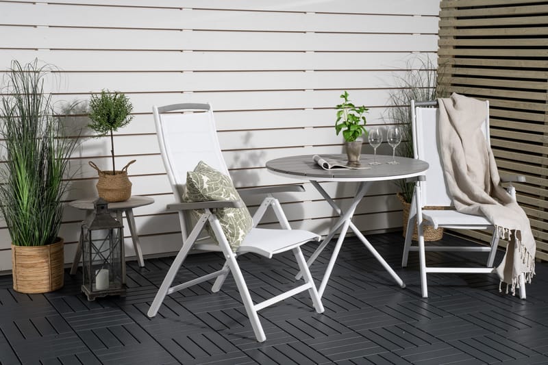 Parma Matgrupp Rund Ø90 cm + 2 Albany Matstolar - Vit/Grå - Utemöbler - Balkong - Balkongmöbler - Balkonggrupper