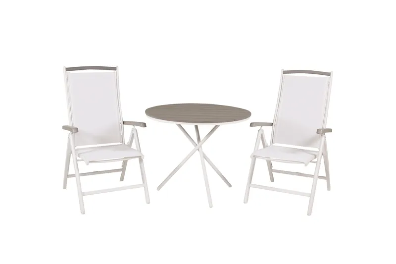 Parma Matgrupp Rund Ø90 cm + 2 Albany Matstolar, Vit/Grå