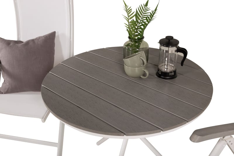 Parma Matgrupp Rund Ø90 cm + 2 Albany Matstolar - Vit/Grå - Utemöbler - Balkong - Balkongmöbler - Balkonggrupper