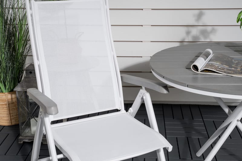 Parma Matgrupp Rund Ø90 cm + 2 Albany Matstolar - Vit/Grå - Utemöbler - Balkong - Balkongmöbler - Balkonggrupper