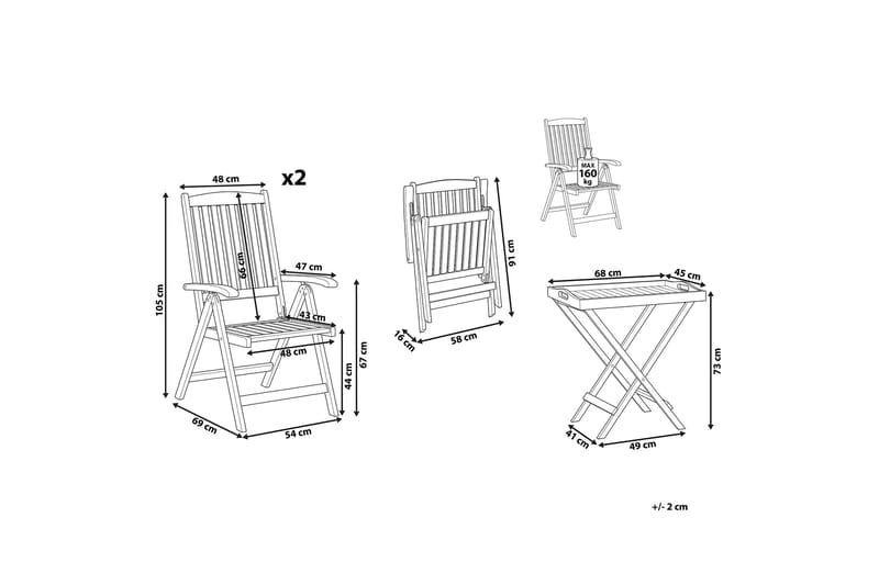 Trädgårdsmöbelset av Utebord och 2 Utestolar JAVA - Trä/natur - Utemöbler - Balkong - Balkongmöbler - Balkonggrupper