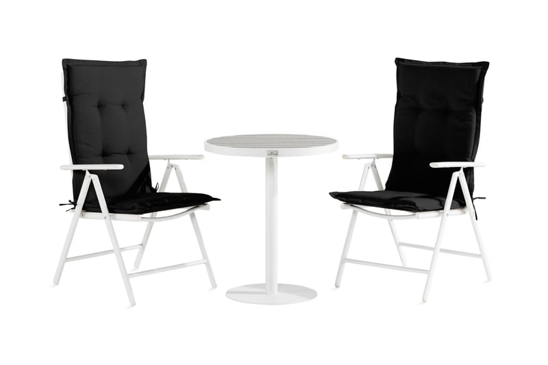 TUNIS Bord 70x70 Vit/Grå+2 MAGGIE Positionsstol m Dyna Svart - Utemöbler - Utegrupp - Caféset