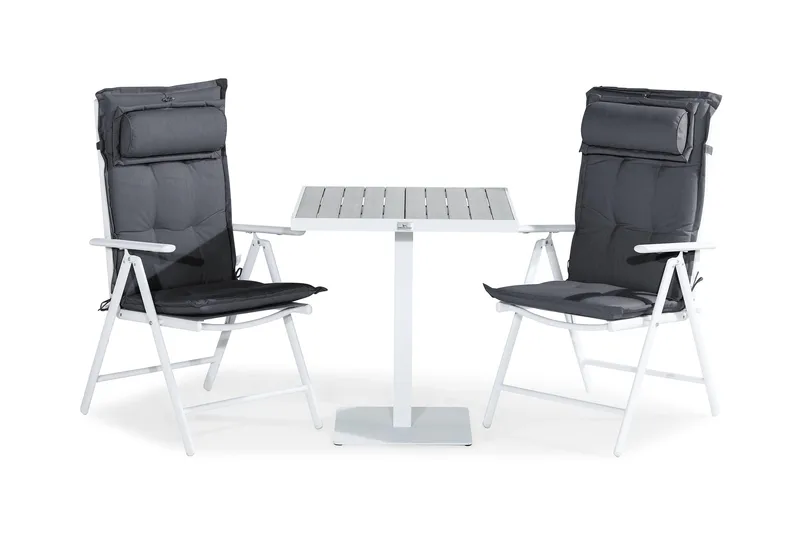 Tunis Caféset 70x70 + 2 Maggie Positionsstol m Dyna, Vit/Grå