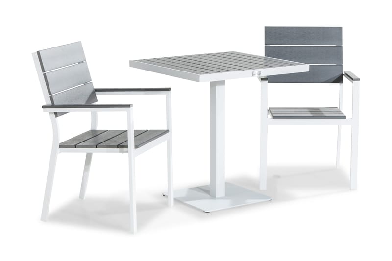 Tunis Caféset 70x70 + 2 Stapelstolar - Vit/Grå - Utemöbler - Balkong - Balkongmöbler - Balkonggrupper