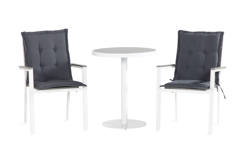 TUNIS Caféset 70x70 Vit/Grå + 2 Stapelstolar m Dyna Grå - Utemöbler - Utegrupp - Caféset