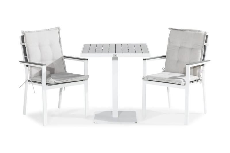 TUNIS Caféset 70x70 Vit/Grå + 2 Stapelstolar m Dyna Vit