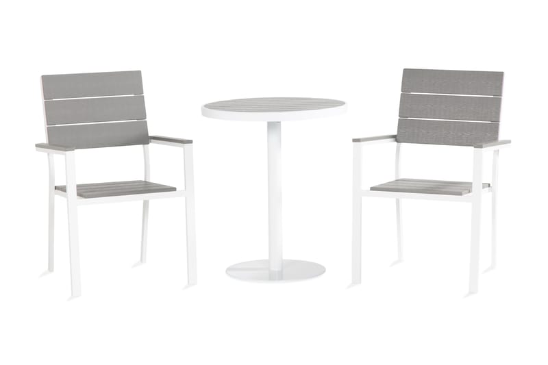 TUNIS Caféset 70x70 Vit/Grå + 2 Stapelstolar Vit/Grå - Utemöbler - Utegrupp - Caféset
