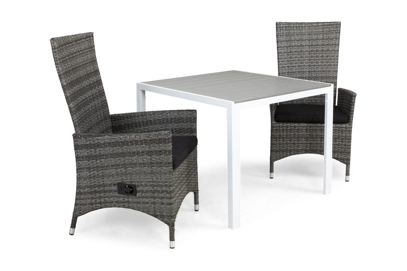 Tunis Matgrupp 90 + 2 Jenny Ställbar Fåtölj m Dyna, Vit/Grå/Svart