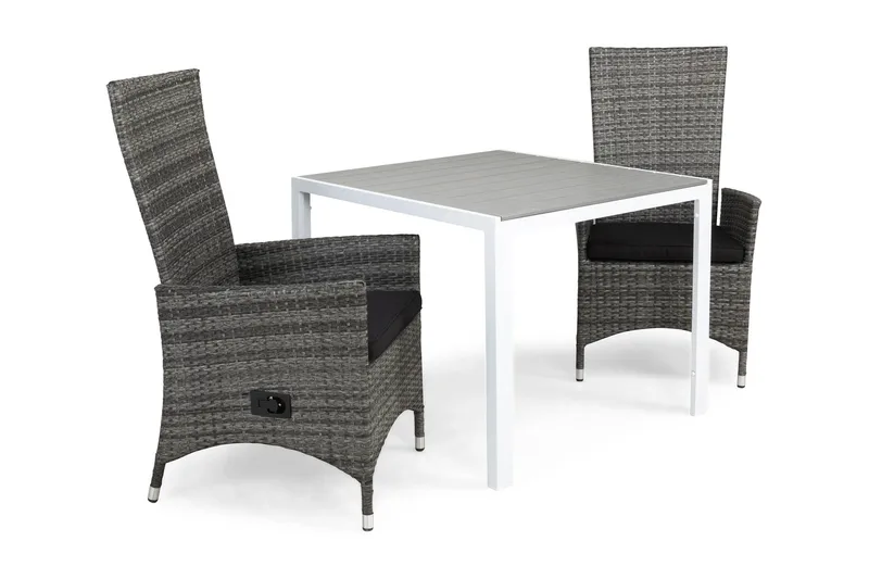 Tunis Matgrupp 90 + 2 Jenny Ställbar Fåtölj m Dyna, Vit/Grå/Svart