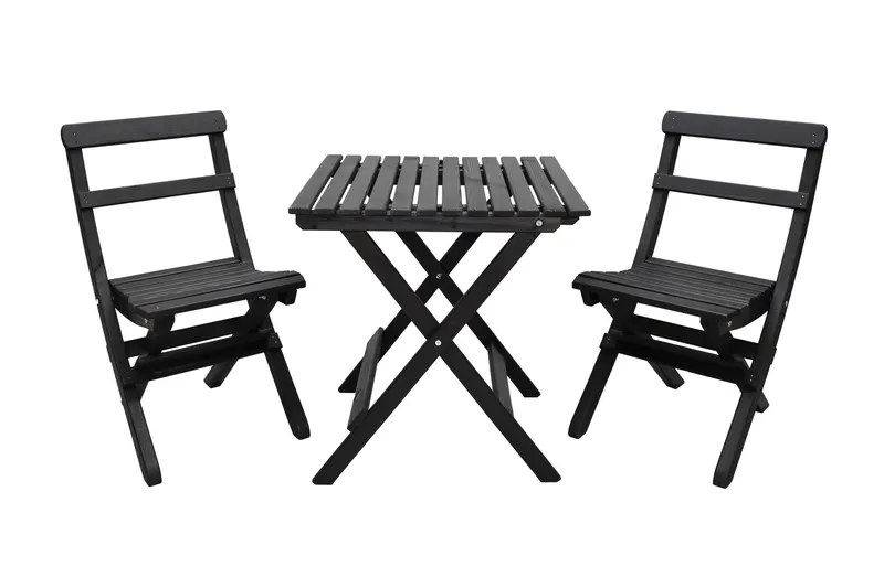 Wilma Caféset 65x65 cm + 2 Utestolar Grå/Vit - Baltic Garden - Utemöbler - Balkong - Balkongmöbler - Balkonggrupper