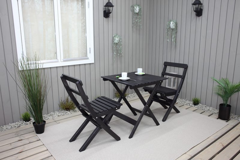 Wilma Caféset 65x65 cm + 2 Utestolar Grå/Vit - Baltic Garden - Utemöbler - Balkong - Balkongmöbler - Balkonggrupper