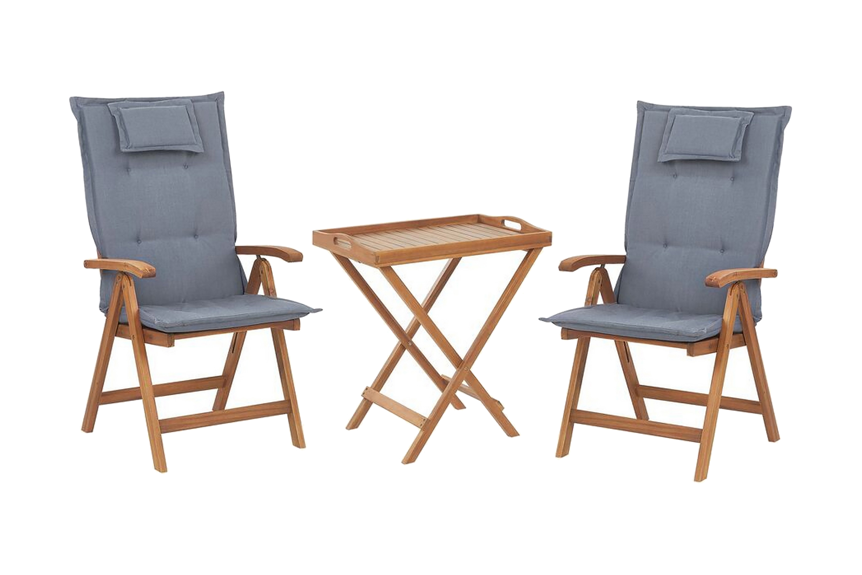 Balkongset av bord och 2 stolar blå JAVA – Trä/natur