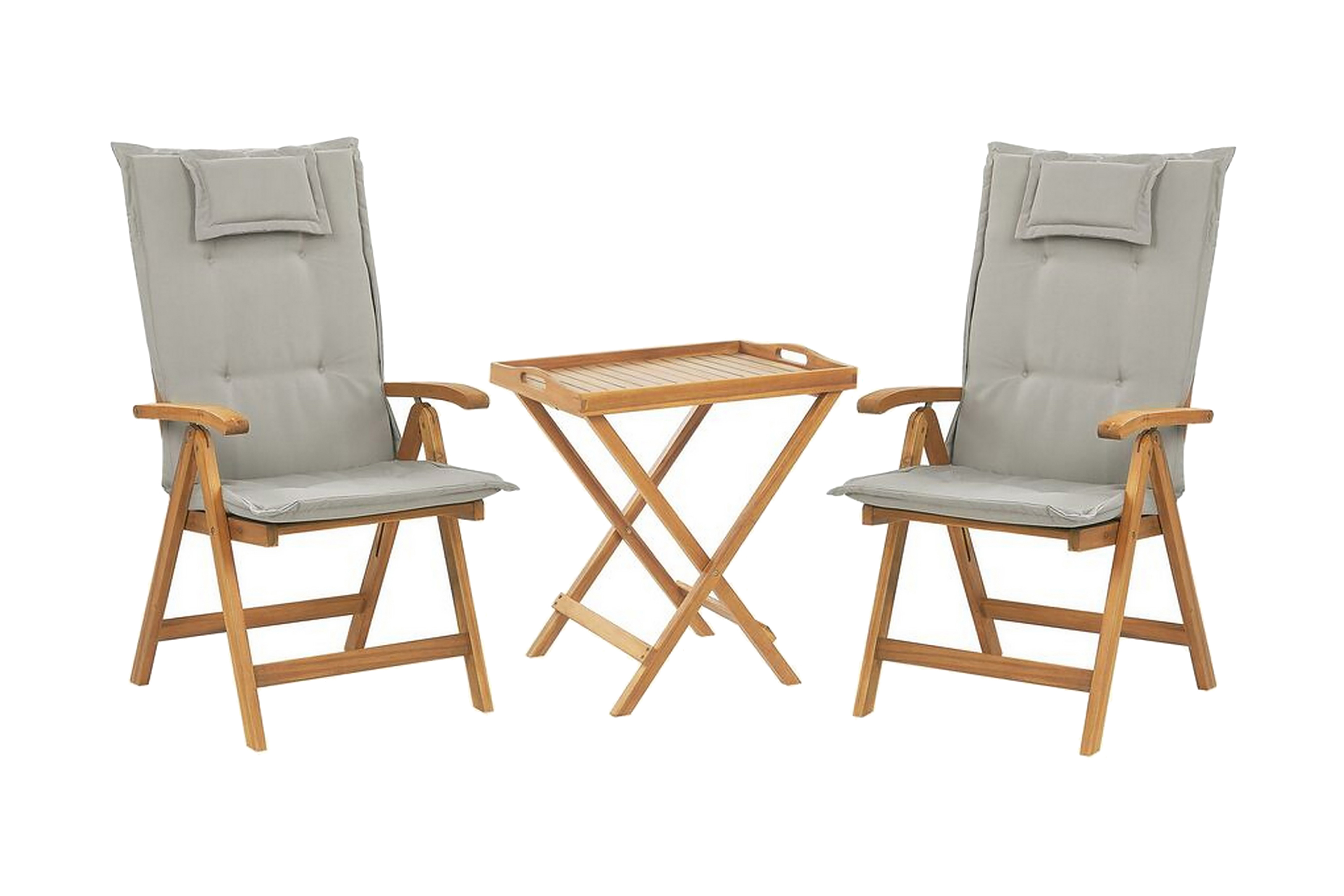 Balkongset av bord och 2 stolar gråbeige JAVA – Trä/natur