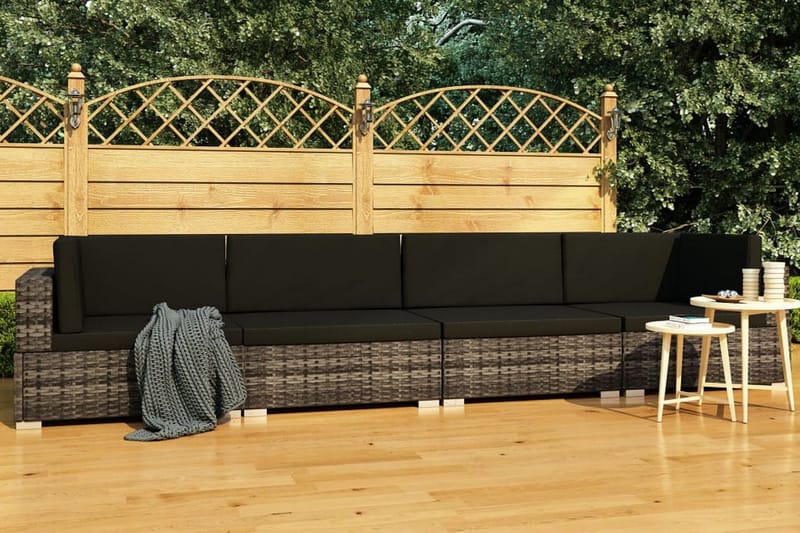 Trädgårdssoffset med dynor 4 delar konstrotting grå - Grå - Loungemöbler - Loungesoffa - Balkongsoffor