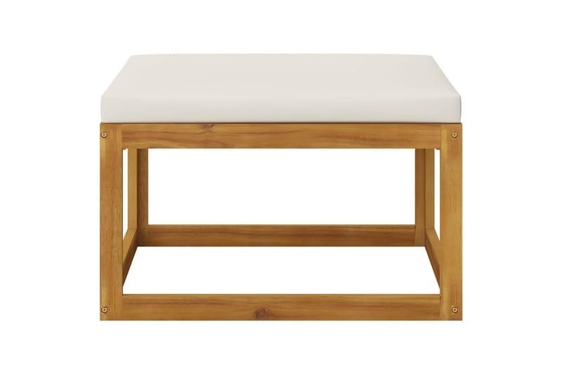 Fotpall med gräddvit dyna massivt akaciaträ - Brun - Utemöbler - Trädgårdsbord & Utebord - Soffbord utomhus & loungebord