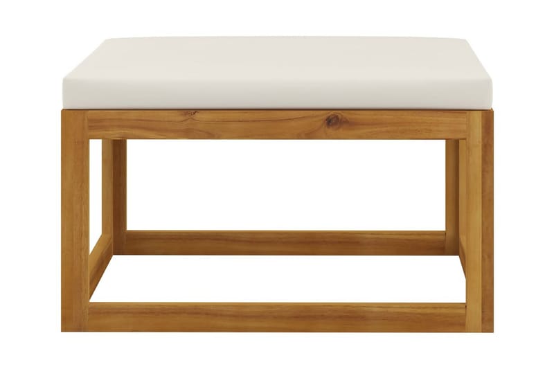 Fotpall med gräddvit dyna massivt akaciaträ - Brun - Utemöbler - Trädgårdsbord & Utebord - Soffbord utomhus & loungebord