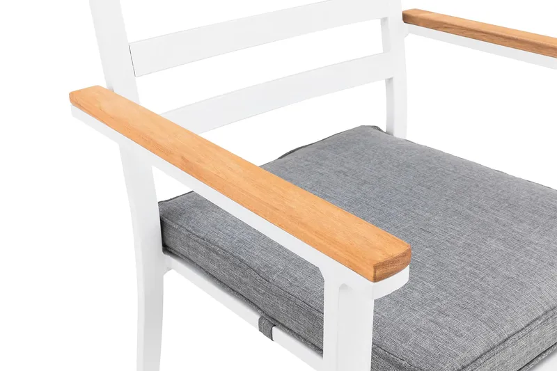Oliver Karmstol Utomhus m Dyna - Vit/Teak/Grå - Utemöbler - Balkong - Balkongmöbler - Balkongstolar