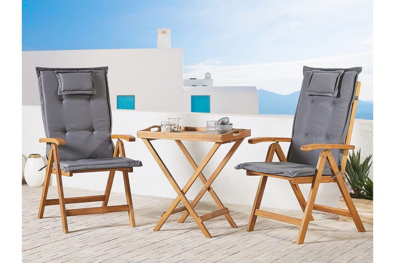 Riliegh Utestol med Dyna 2-pack - Akacia/Grafitgrå - Utemöbler - Balkong - Balkongmöbler - Balkongstolar