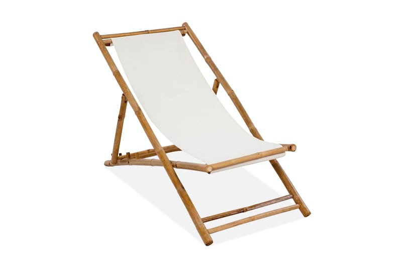 Solstol bambu och kanvas - Vit - Strandstol - Brassestol & campingstol - Balkongstolar