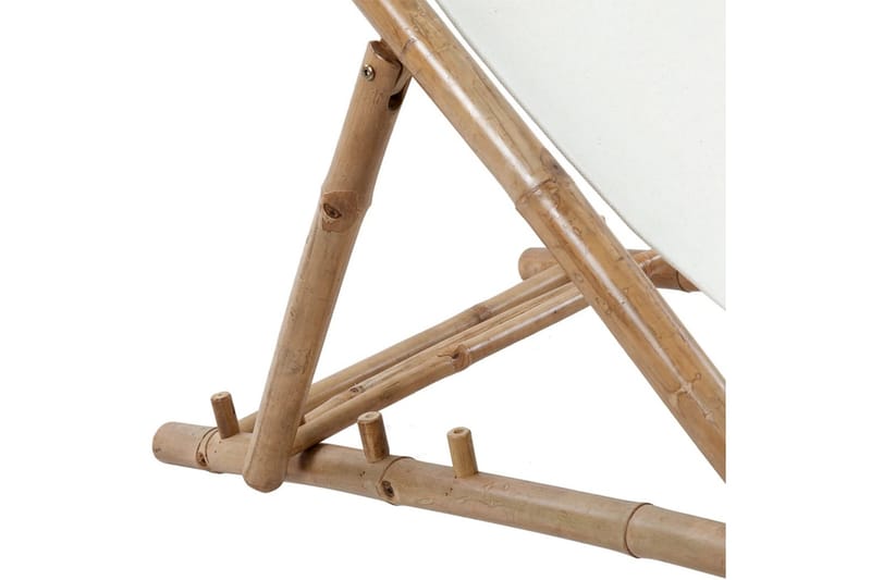 Solstol bambu och kanvas - Vit - Strandstol - Balkongstolar - Brassestol & campingstol