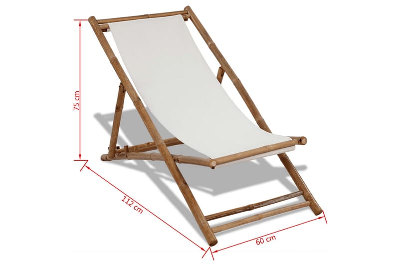 Solstol bambu och kanvas - Vit - Strandstol - Balkongstolar - Brassestol & campingstol