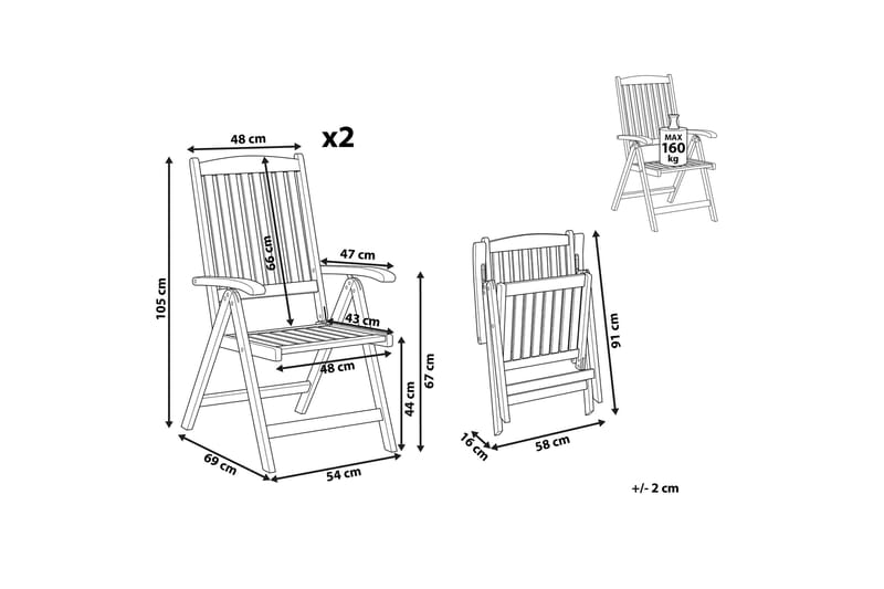 Trädgårdsstol 2 st akaciaträ ljusbrun JAVA - Trä/natur - Utemöbler - Balkong - Balkongmöbler - Balkongstolar