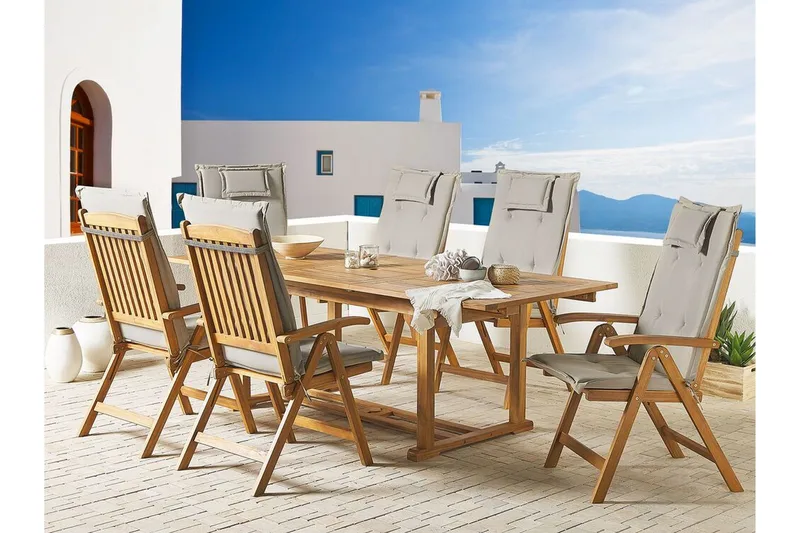 Trädgårdsstol 6 st akaciaträ med dyna JAVA - Trä/natur - Utemöbler - Balkong - Balkongmöbler - Balkongstolar