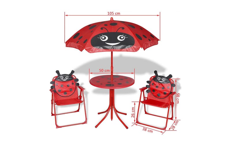 Cafébord för barn med parasoll 3 delar röd - Röd - Caféset - Balkonggrupper
