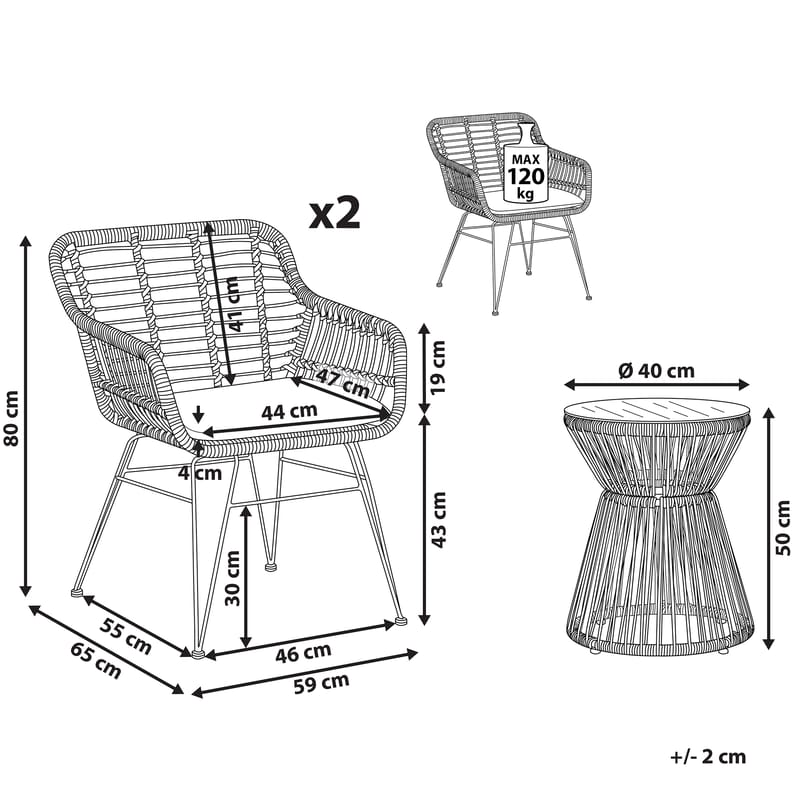 Cafégrupp Trestina - Naturlig - Utemöbler - Balkong - Balkongmöbler - Balkonggrupper