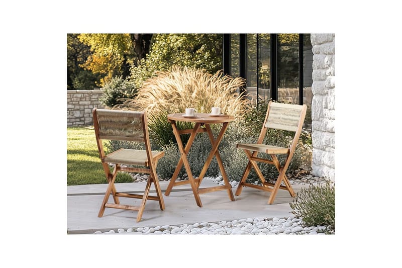 Cafégrupp Prossedi - Beige, ljust trä - Utemöbler - Balkong - Balkongmöbler - Balkonggrupper