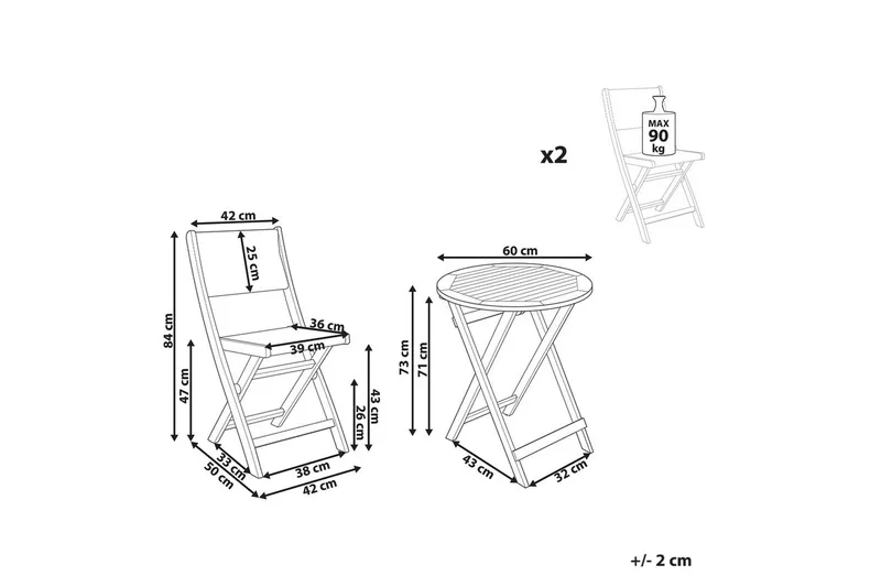 Cafégrupp Prossedi - Grönt, ljust trä - Utemöbler - Balkong - Balkongmöbler - Balkonggrupper