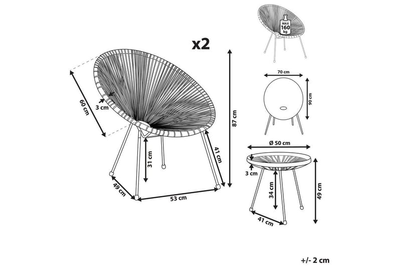 Cafeset Acapulco II Blå/Svart - Blå/Svart - Utemöbler - Balkong - Balkongmöbler - Balkonggrupper