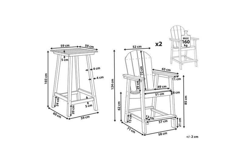 Cafeset Adirondack Röd - Röd - Utemöbler - Balkong - Balkongmöbler - Balkonggrupper