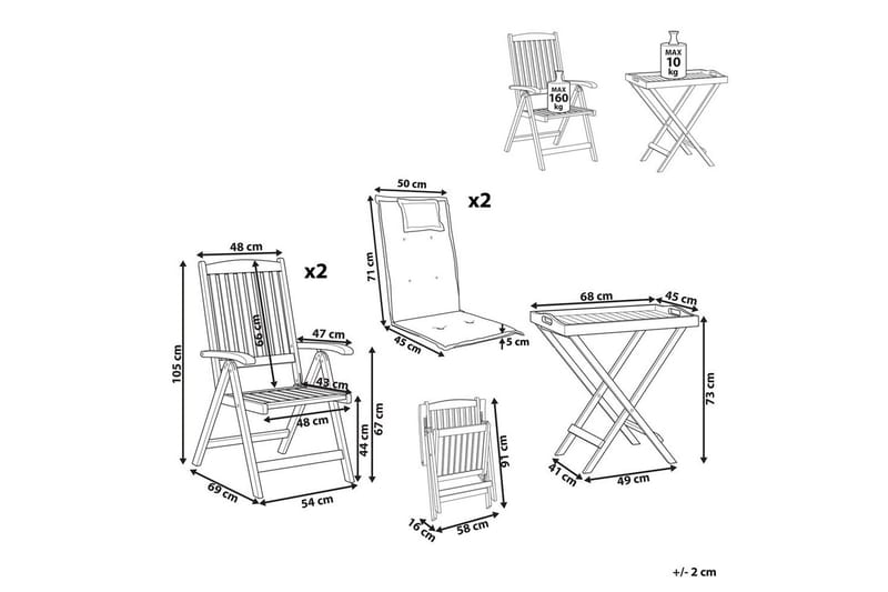 Cafeset Amantea med kuddar Mörk trä/blå - Mörk trä/blå - Utemöbler - Balkong - Balkongmöbler - Balkonggrupper