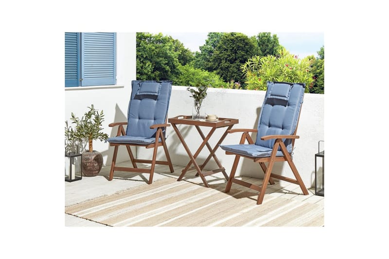 Cafeset Amantea med kuddar Mörk trä/blå - Mörk trä/blå - Utemöbler - Balkong - Balkongmöbler - Balkonggrupper