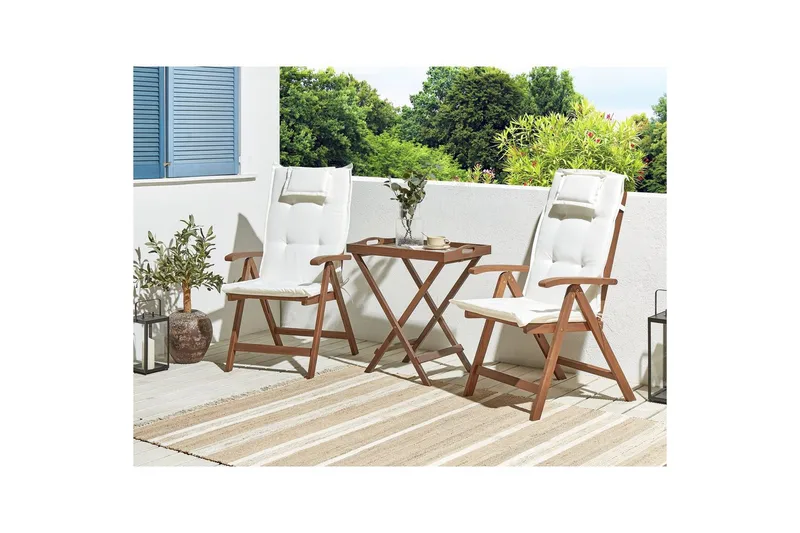 Cafeset Amantea med kuddar Mörk trä/vit - Mörk trä/vit - Utemöbler - Balkong - Balkongmöbler - Balkonggrupper