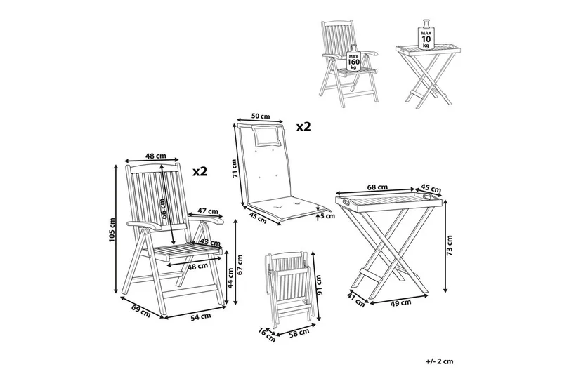 Cafeset Amantea med kuddar Mörkt trä/rött - Mörkt trä/rött - Utemöbler - Balkong - Balkongmöbler - Balkonggrupper