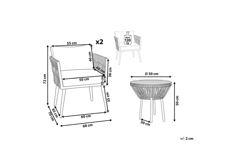 Cafeset Gargano Ljusgrå/svart - Ljusgrå/svart - Utemöbler - Balkong - Balkongmöbler - Balkonggrupper