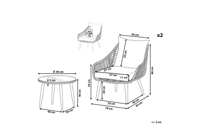 Cafeset Laureto Grå - Grå - Utemöbler - Balkong - Balkongmöbler - Balkonggrupper