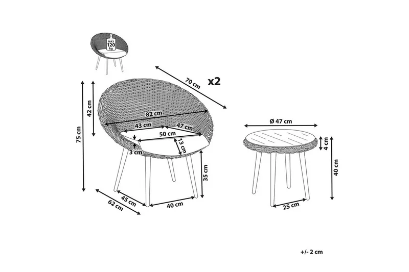 Cafeset Ortigia - Utemöbler - Balkong - Balkongmöbler - Balkonggrupper