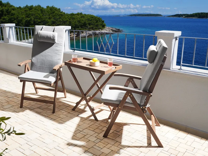 Caféset utomhus Amantea Premium Akaciaträ - Brun/Gråmelerad - Utemöbler - Balkong - Balkongmöbler - Balkonggrupper