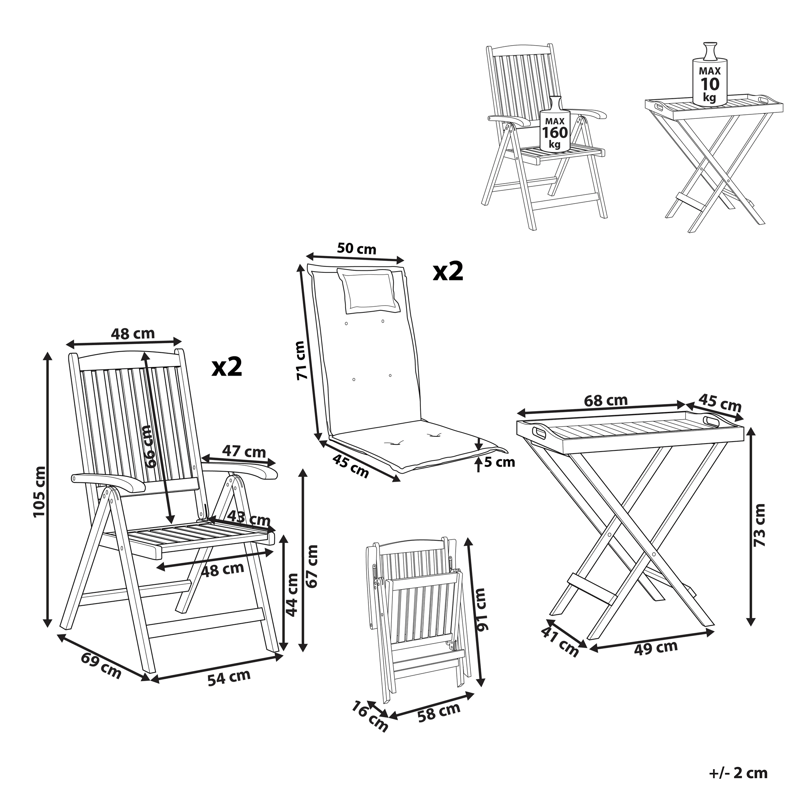 Caféset utomhus Amantea Premium Akaciaträ - Brun/Gråmelerad - Utemöbler - Balkong - Balkongmöbler - Balkonggrupper