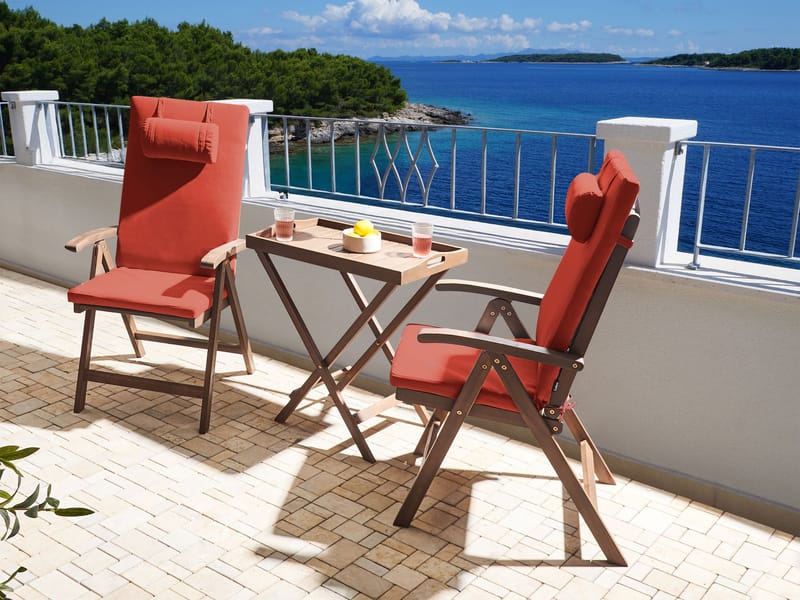 Caféset utomhus Amantea Premium Akaciaträ - Brun/Röd - Utemöbler - Balkong - Balkongmöbler - Balkonggrupper