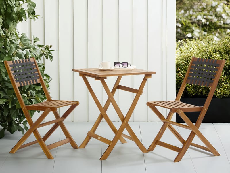 Caféset utomhus Coniolo Akaciaträ - Brun/Svart - Utemöbler - Balkong - Balkongmöbler - Balkonggrupper