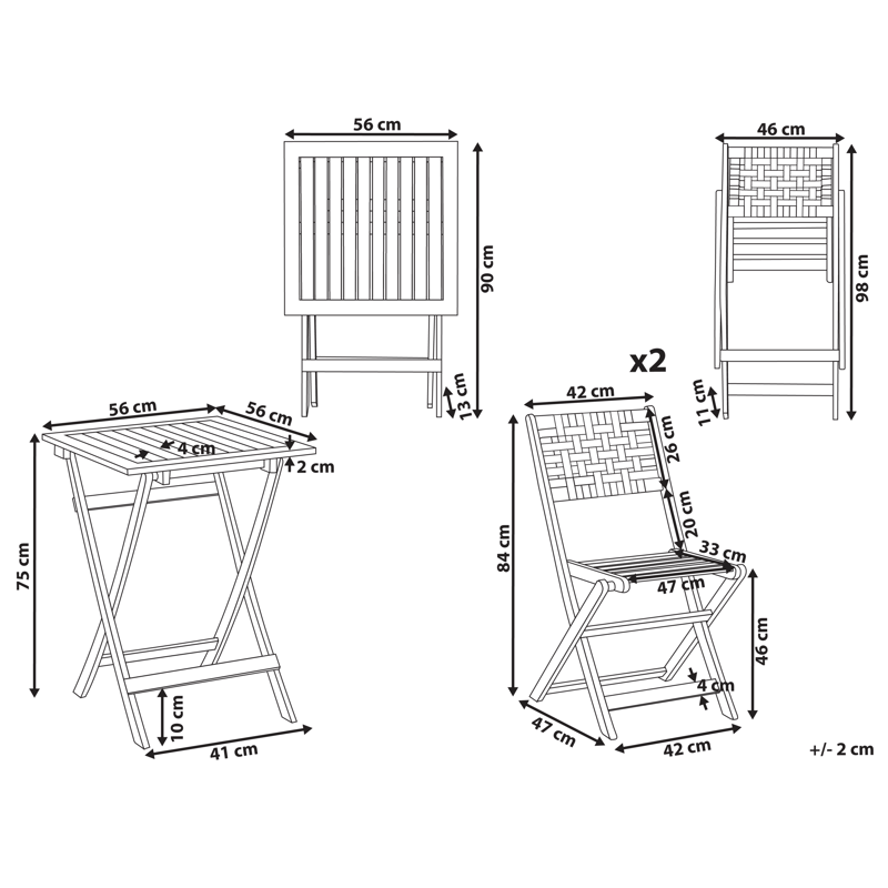 Caféset utomhus Coniolo Akaciaträ - Brun/Svart - Utemöbler - Balkong - Balkongmöbler - Balkonggrupper