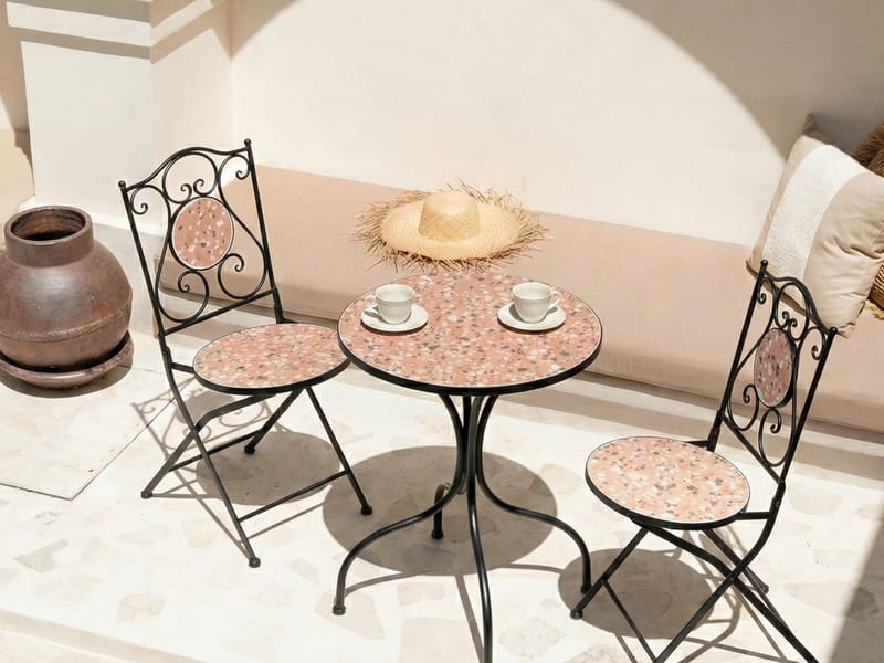 Caféset utomhus Fällbar Adrano Järn - Svart/Brun/Orange - Utemöbler - Balkong - Balkongmöbler - Balkonggrupper